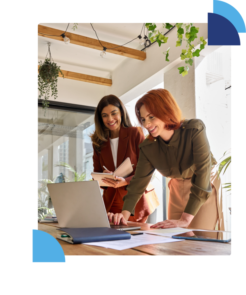 Team of coworkers interacting and brainstorming in a professional setting